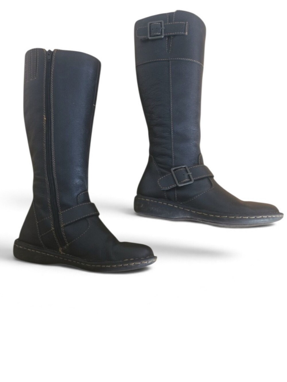 Cabela's Dark Brown Pebbled Leather Knee-High Riding Boots Contrast Stitch 6.5